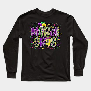 Funny Mardi Gras Parade Outfit Jester Hat Men Women Kids Long Sleeve T-Shirt